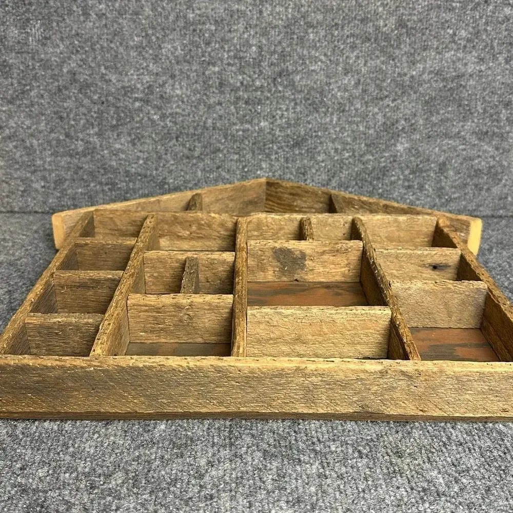 Vintage primitive wood trinket shelf house shape knick knacks display rustic 16”